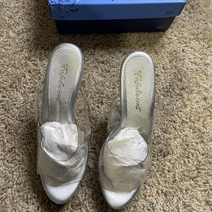 Fabulicious High Heel Stiletto Shoes Two Band Platform Mule Sandal Clear